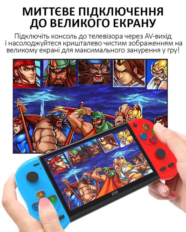 Портативна ігрова приставка X50 / 5.1'' / 8Gb / 6800+ ретро ігор / підключення до TV / 1500mAh