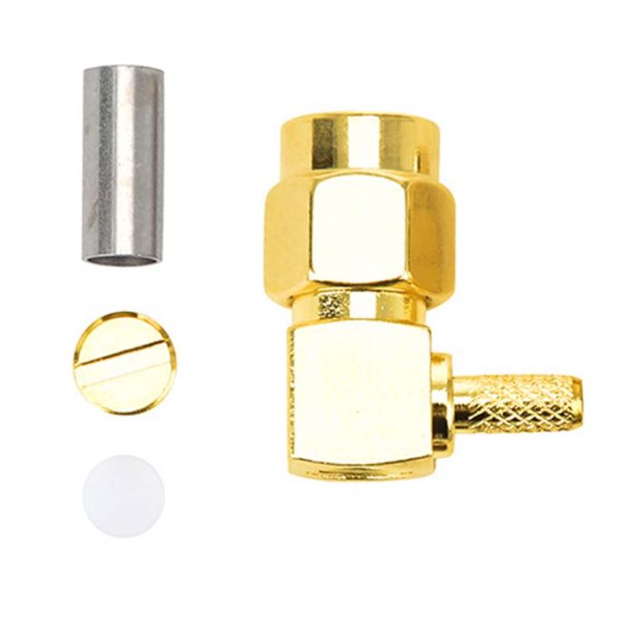 Разъем коннектор SMA-JW-1.5 SMA male (папа) угловой для кабелей RG-316, RG-174, RG-188, LMR100