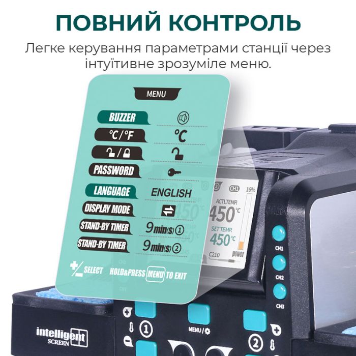 Паяльная станция 2 в 1 YIHUA 982D-III / Паяльник C210 + термопинцет / 3+3 канала памяти / 90-450°C / 120 Вт