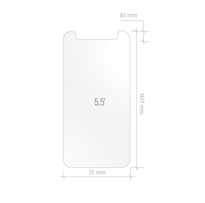 Защитное стекло универсальное 5.5" (0.3x14,71 х 7,2, 2.5D)