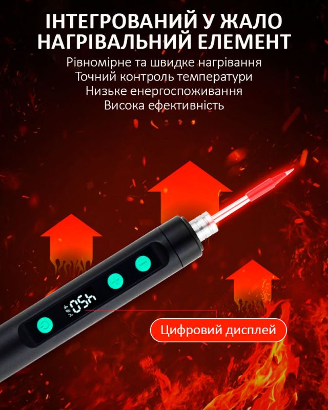 Портативний паяльник PS-5134 / 180-450°C / жало / губка / підставка / 5В USB Type-C / 15Вт Blue