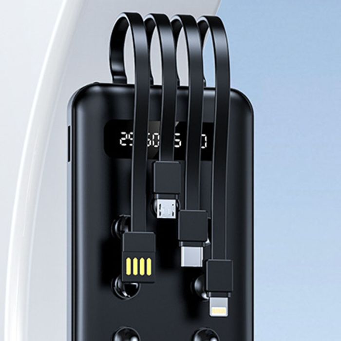 Power Bank VNpower K305 10000 mAh + кабель 4в1 USB/Micro/Type-C/Lightning/Фонарик Black