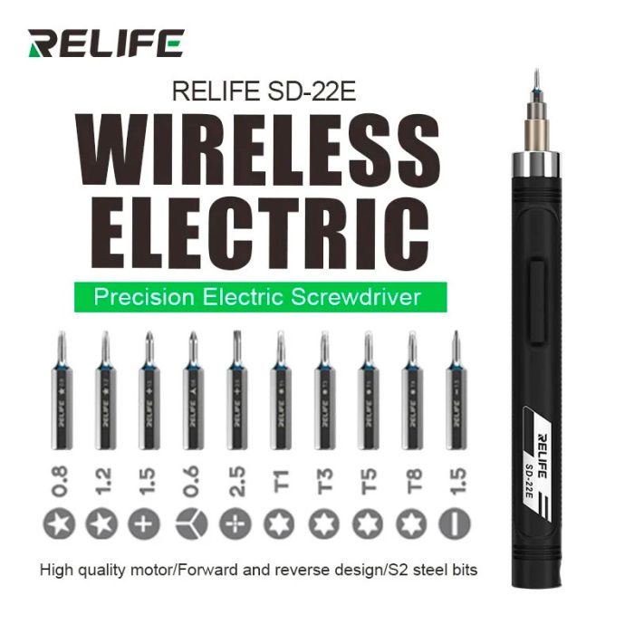 Отвертка аккумуляторная RELIFE SD-22E прецизионная / набор бит 10 шт. / реверс / Type-C / 350 mAh Black