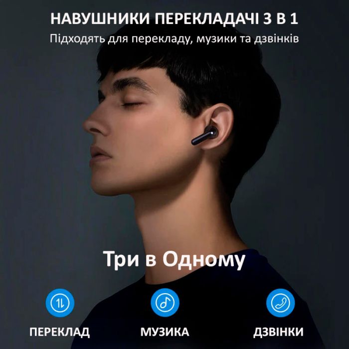 Навушники перекладач Timekettle M3 синхронний переклад, музика, дзвінки, 42 мови, офлайн + онлайн Black