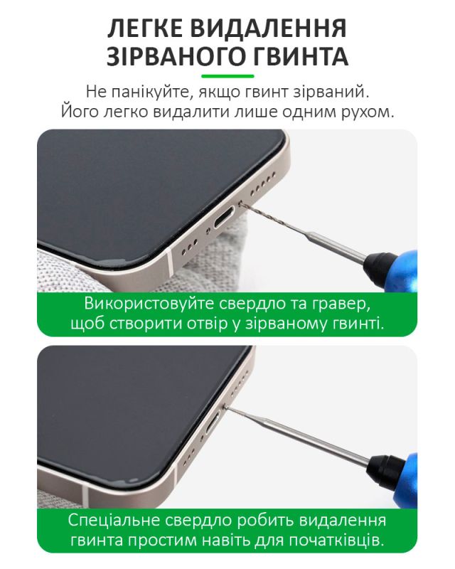 Набір екстрактор + свердло RELIFE TX1 для видалення пошкоджених гвинтів у смартфонах, планшетах