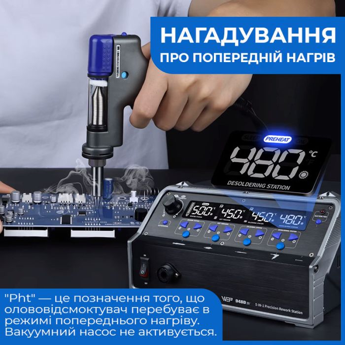 Паяльный комплекс WEP 948D-IV / 5 в 1 / фен + паяльник C245 + термопинцет + оловоотсос + пинцет / 1410 Вт