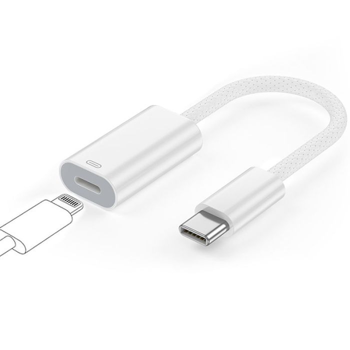 Переходник Type-C на Lightning / OTG адаптер (папа-мама) / Белый