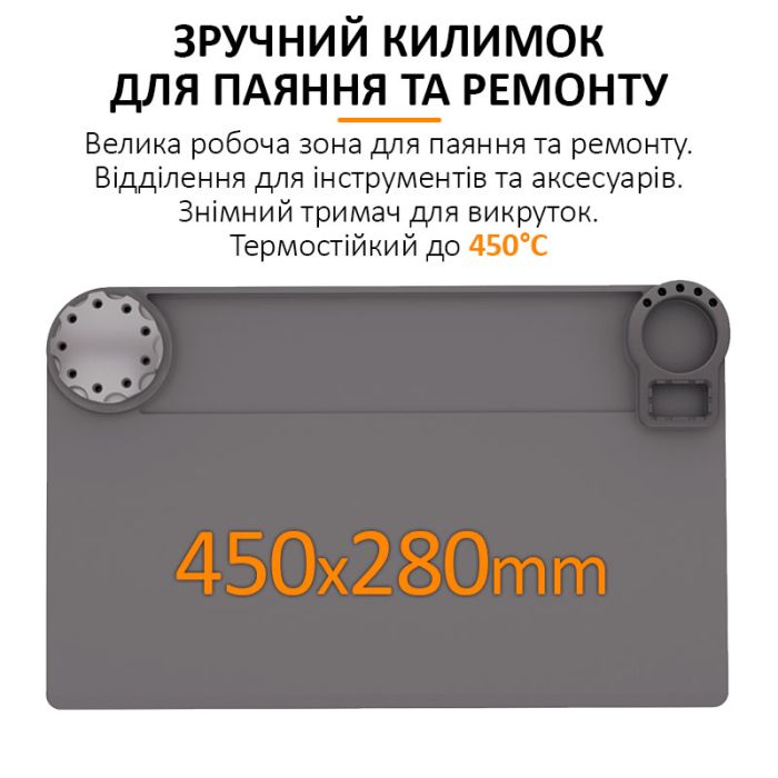 Теплоизоляционный силиконовый коврик TELIJIA TE-733 для пайки и ремонта техники 450x280mm Grey