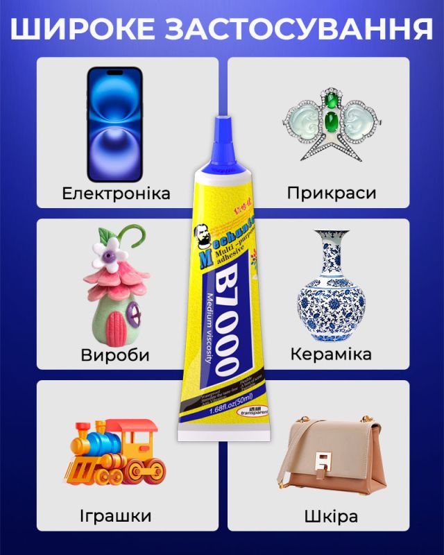 Клей силіконовий Mechanic B7000 / універсальний герметик для ремонту з дозатором / прозорий 15 ml