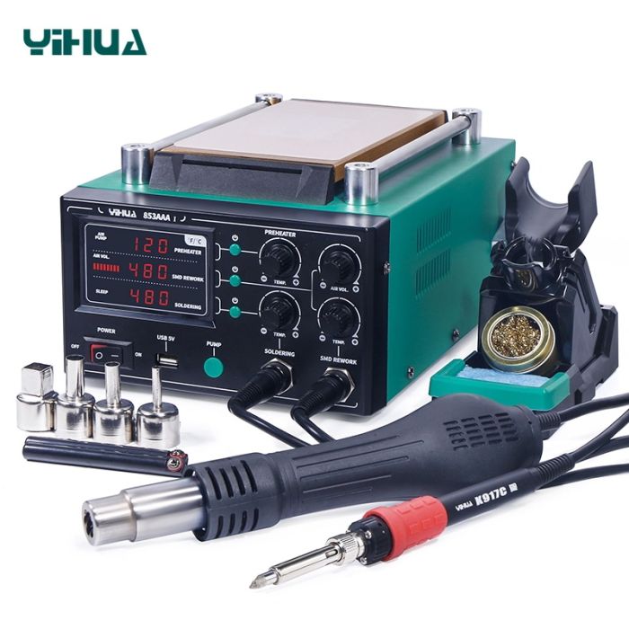 Паяльная станция 3 в 1 YIHUA 853AAA-I / фен / паяльник / сепаратор / LED дисплей / USB / 1180 Вт