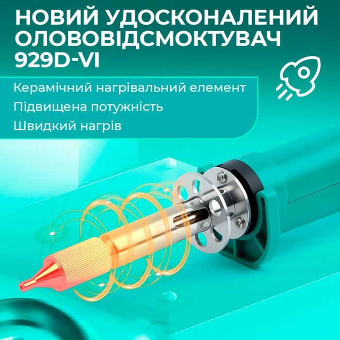 Оловоотсос электрический YIHUA 929D-VI / экстрактор для припоя / 410°C / 180 Вт