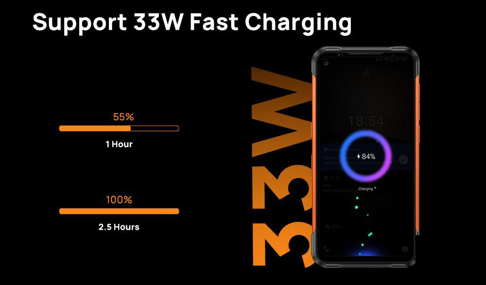 DOOGEE S97 Pro — поддержка быстрой проводной зарядки 33 Вт