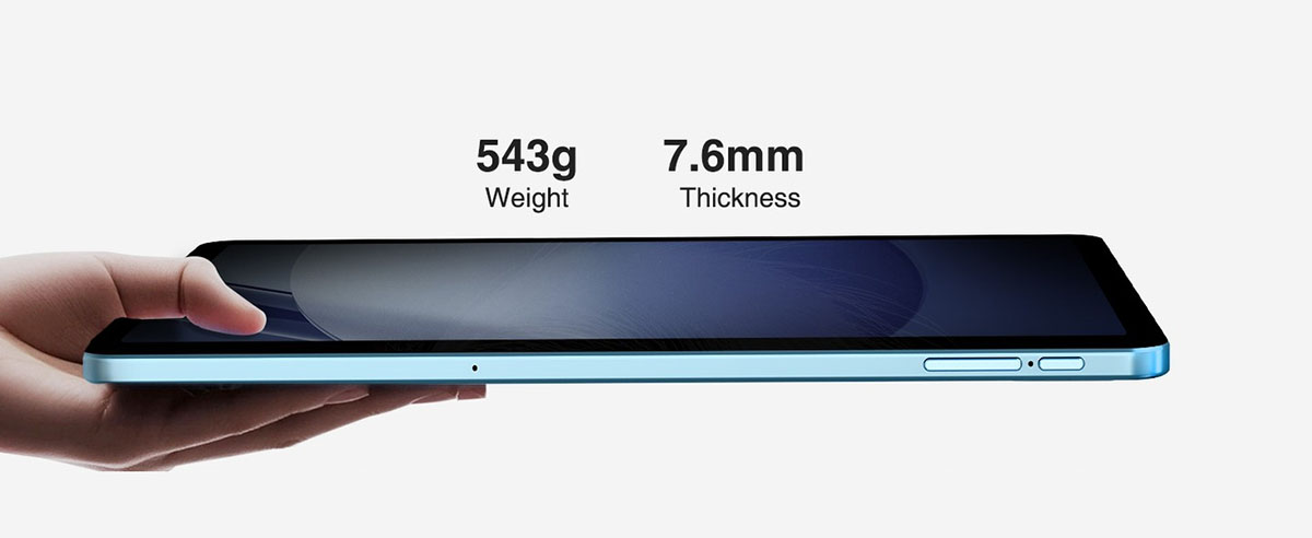 Планшет DOOGEE T30 Pro — толщина 7,6 мм и вес 543 г, боковой вид