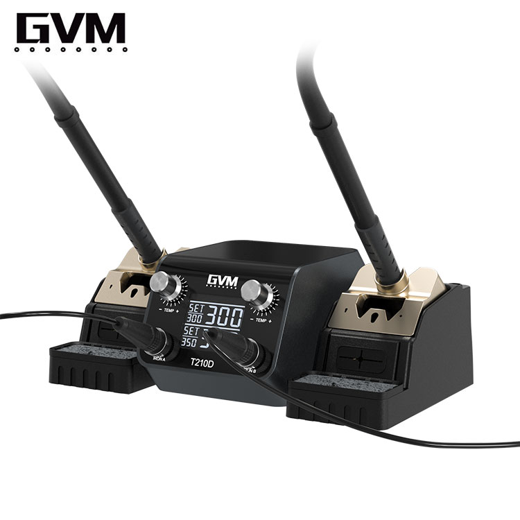 GVM T210D з двома активними паяльниками, встановлені на підставки