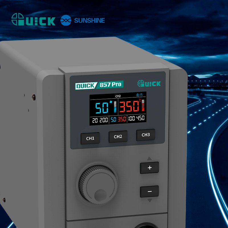 Quick 857 Pro паяльна станція з дисплеєм крупним планом
