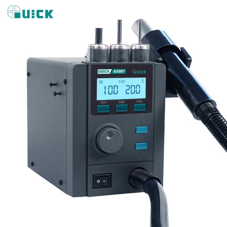 Термоповітряна станція QUICK 859D+ вид збоку з встановленим термофеном
