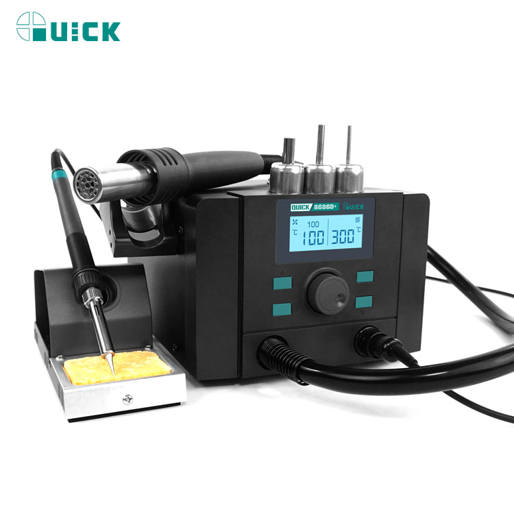 Паяльная станция QUICK 8686D+ 2 в 1 общий вид паяльник и термофен LCD дисплей