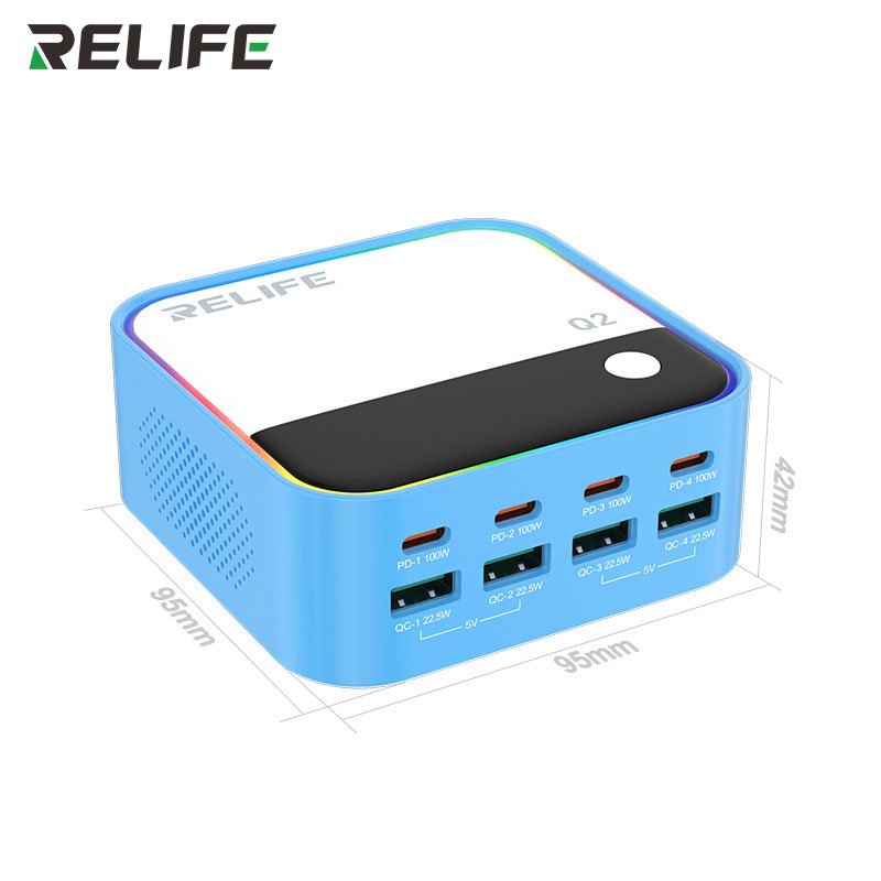 Размеры зарядного устройства Relife Q2 GaN: 95x95x42 мм