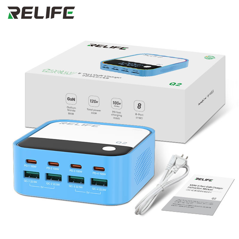 Упаковка Relife Q2 GaN с зарядным устройством, кабелем питания и инструкцией