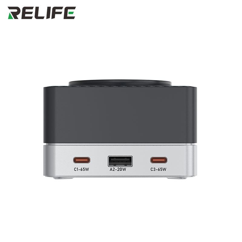 Быстрое зарядное устройство RELIFE Q7 80W передняя панель порты C1 65W A2 20W C3 65W