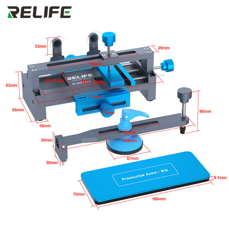 Габарити і розміри тримача платформи для ремонту Relife RL-601P Max