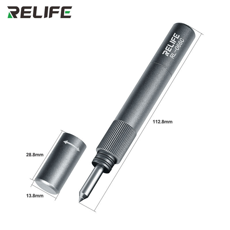 Стеклобой RELIFE RL-066C с указанием размеров корпуса и колпачка