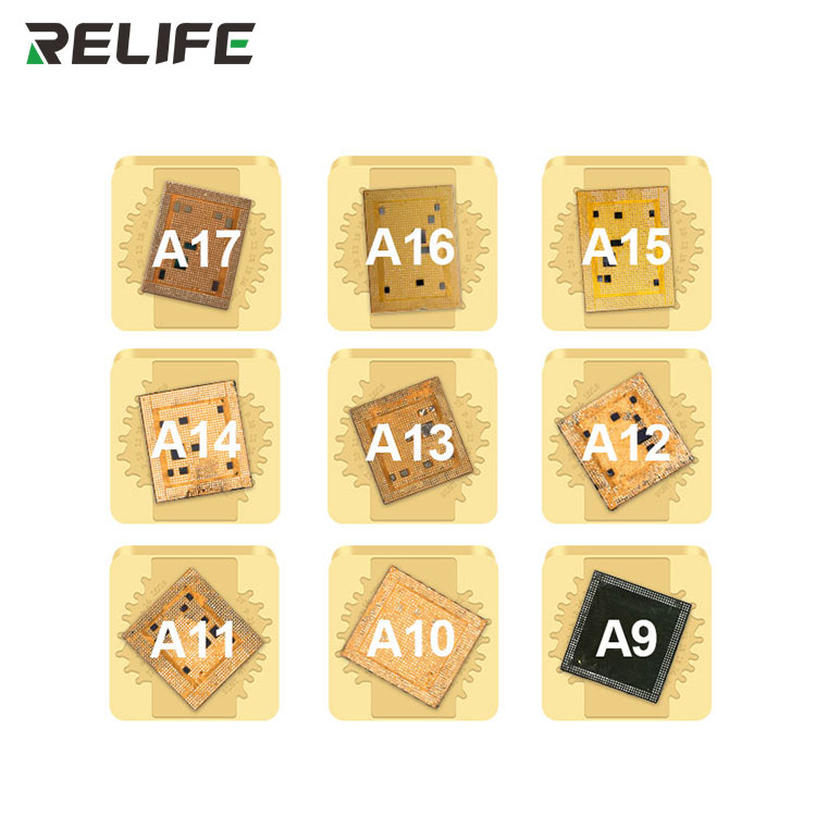 Насадка Relife RL-067B с разъемами для микросхем A9-A17, демонстрация совместимости
