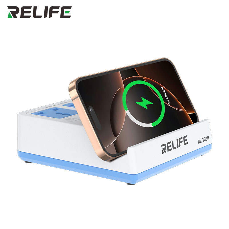 Бездротовий зарядний пристрій Relife RL-309H з встановленим смартфоном, вигляд збоку