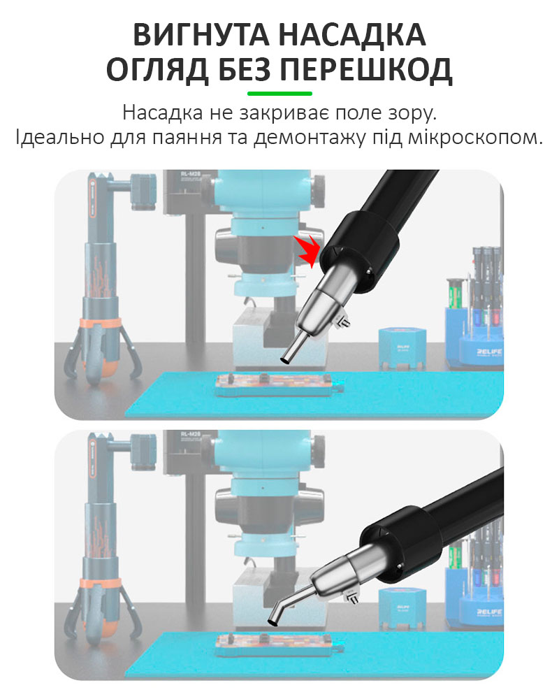 Вигнута насадка Relife 857 не заважає огляду під мікроскопом