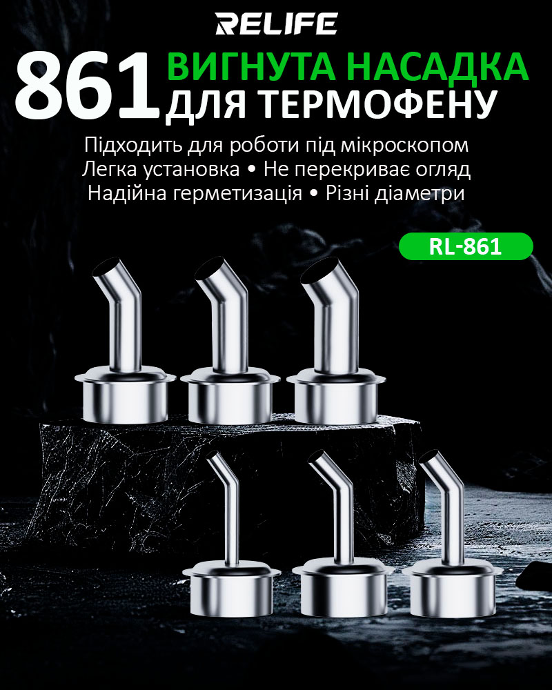 Насадки Relife 861 для термофена – изгиб 45°, совместимость с микроскопом