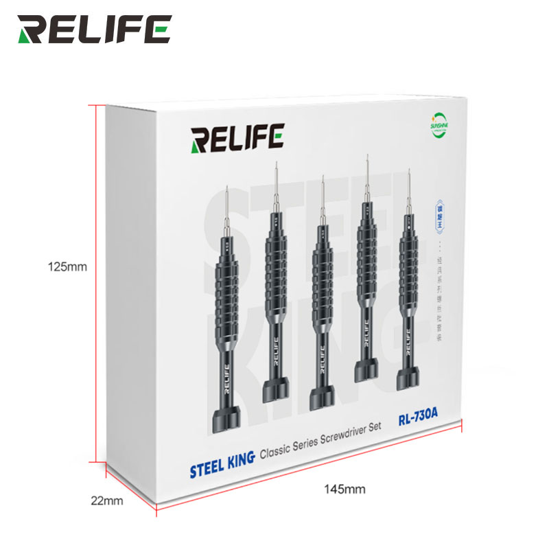 Набор отверток Relife RL-730A — упаковка и габариты 145×125×22 мм