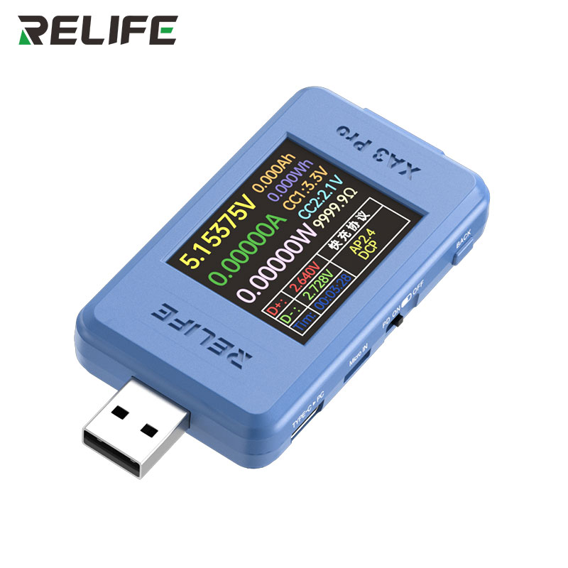 USB тестер RELIFE XA3 Pro — внешний вид, цветной дисплей, USB-A штекер
