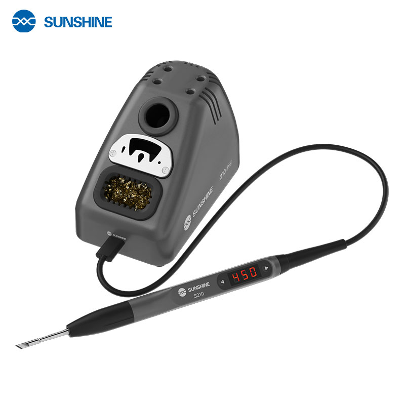 Паяльник SUNSHINE S210 Pro с LED-дисплеем и жалом, подключённый к базе