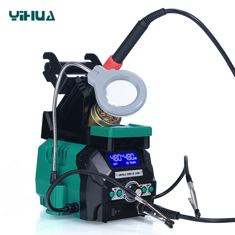 Паяльна станція YIHUA 939D+ III, паяльник 110 Вт, LED-підсвітка та тримач котушки припою
