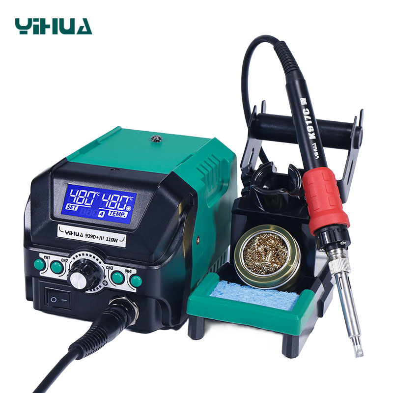 Паяльная станция YIHUA 939D+ III с паяльником 110 Вт и подставкой с латунной стружкой
