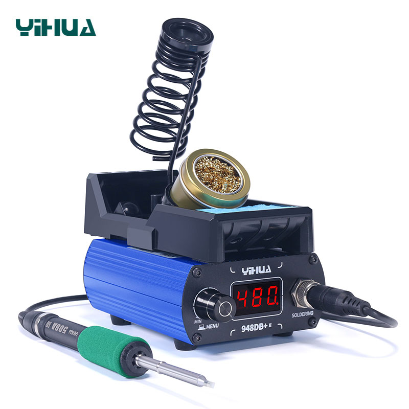 Паяльна станція YIHUA 948DB+ II вид збоку з підставкою і жалом T12