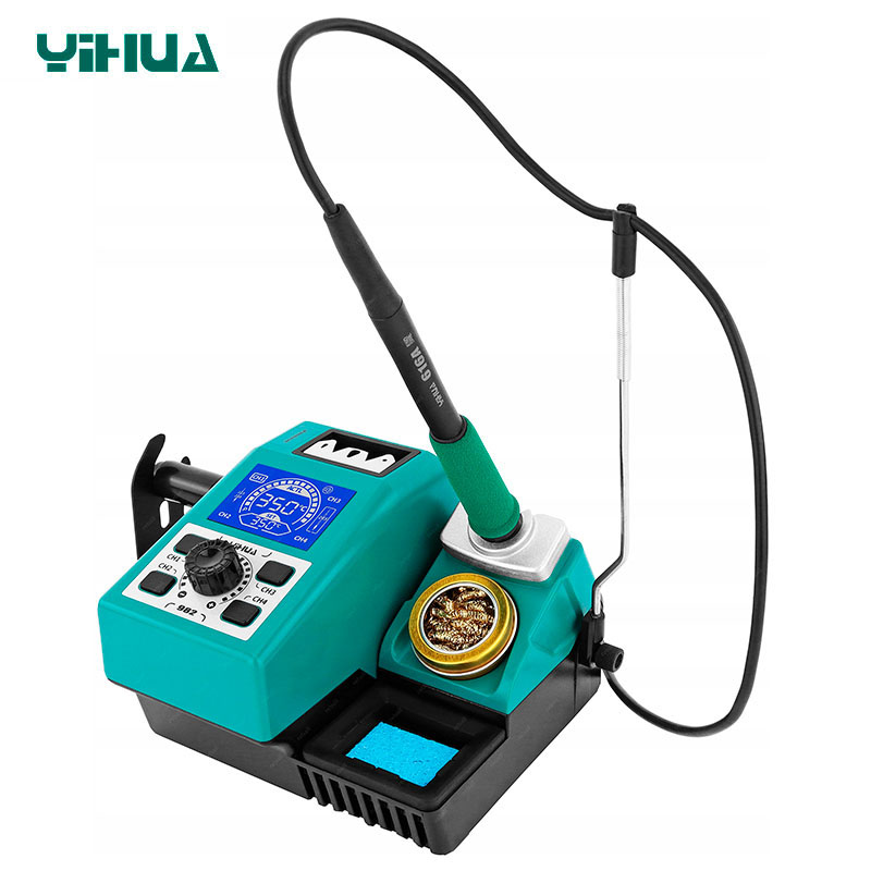 Паяльная станция YIHUA 982 C245 120Вт общий вид, LCD дисплей и подставка