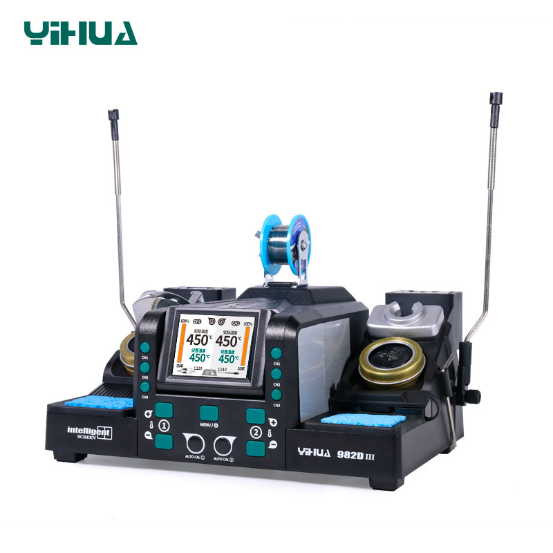 Паяльная станция YIHUA 982D-III компактная конструкция с подставками и катушкой припоя