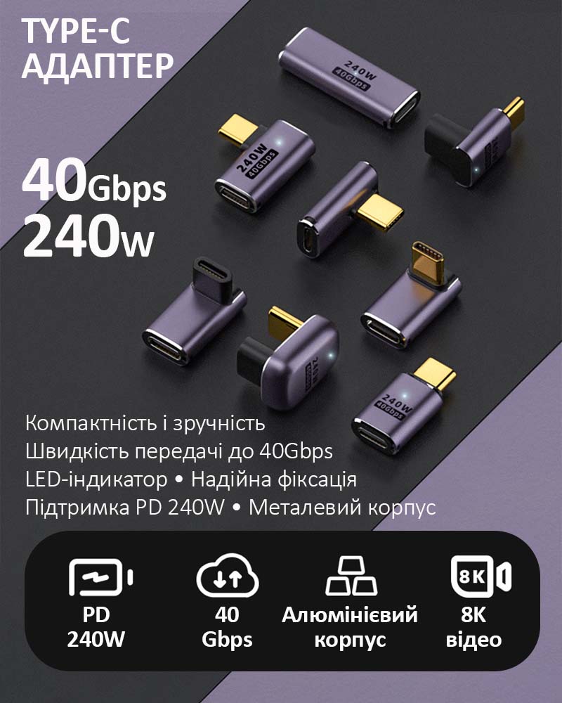 Адаптеры Type-C USB 4.0, поддержка 240W, 40Gbps и 8K видео