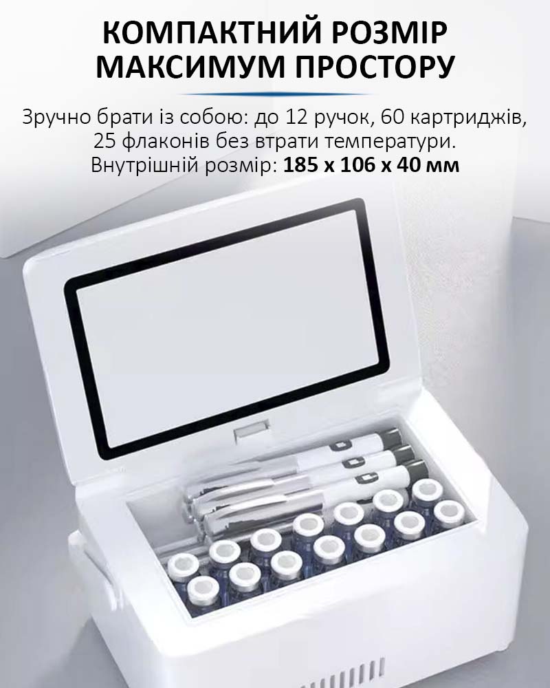 Coolbox CL-0502 вмещает до 12 шприц-ручек, 60 картриджей и 25 флаконов