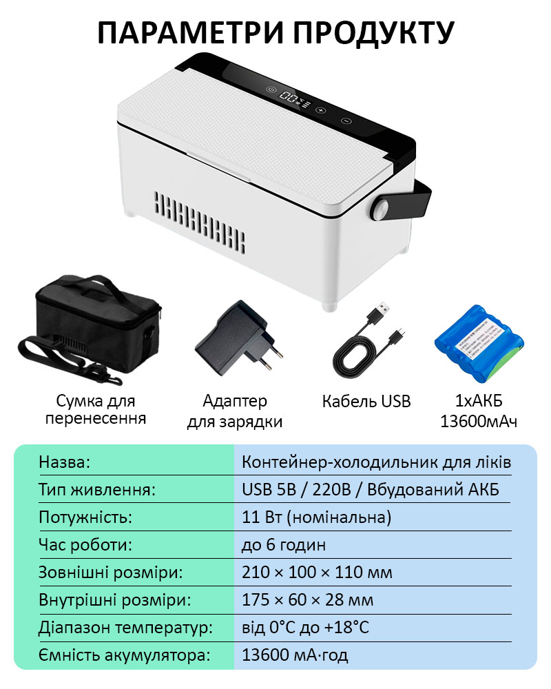 Комплектация медицинского холодильника Coolbox KJX-108 адаптер кабель сумка аккумулятор